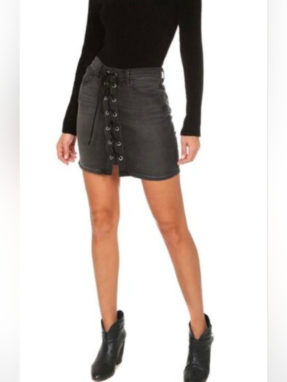 L'AGENCE Portia High Rise Women's Black Denim Lace Up Mini Skirt sz 27